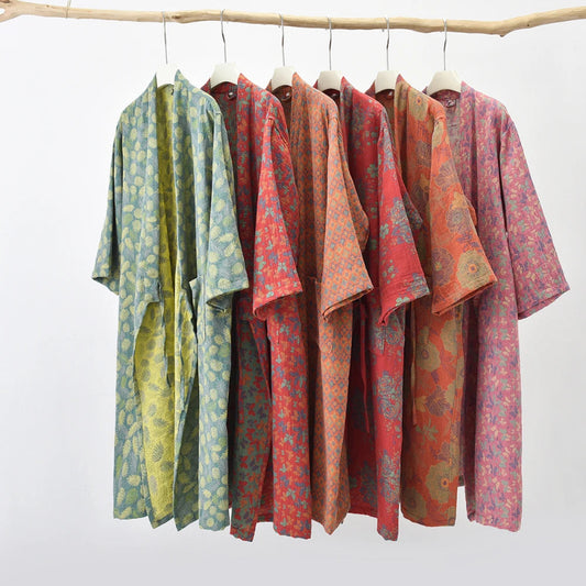 Peignoir_de_bain_100_coton_femme-Coton-teint en Fil 100 %- séchage express et lavage main-kimono éclat floral-doux-confortable-moelleux-printemps-automne-épais-hiver