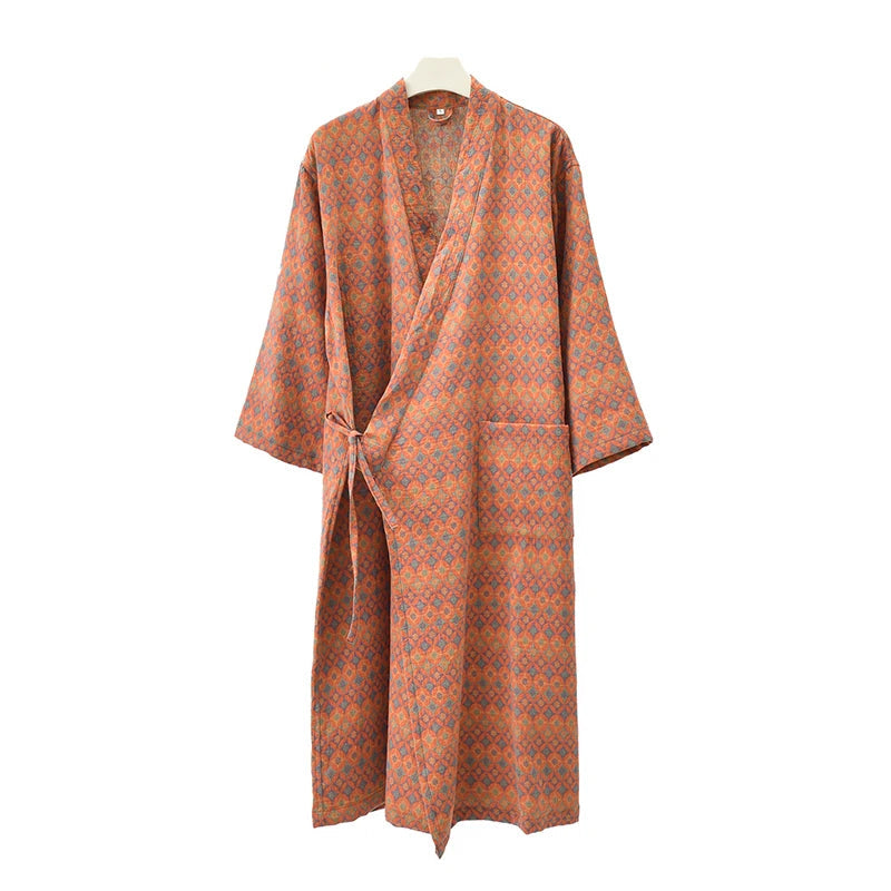 Peignoir_de_bain_100_coton_femme-Coton-teint en Fil 100 %- séchage express et lavage main-kimono éclat floral-doux-confortable-moelleux-printemps-hiver-automne-orange