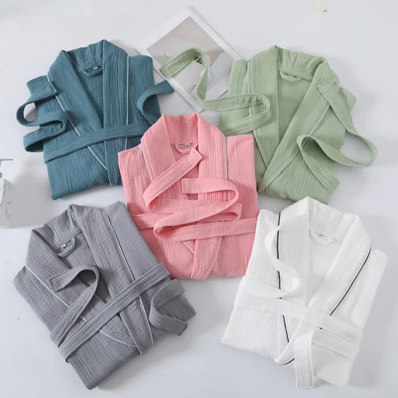 Peignoir_de_bain_100_coton_homme_et_femme-coton-rayures distinguées-manches courtes-epaisseur normal-mi-mollet-absorbant-doux-confortable-moelleux-printemps-automne-hiver-vert-bleu-blanc-rose-gris