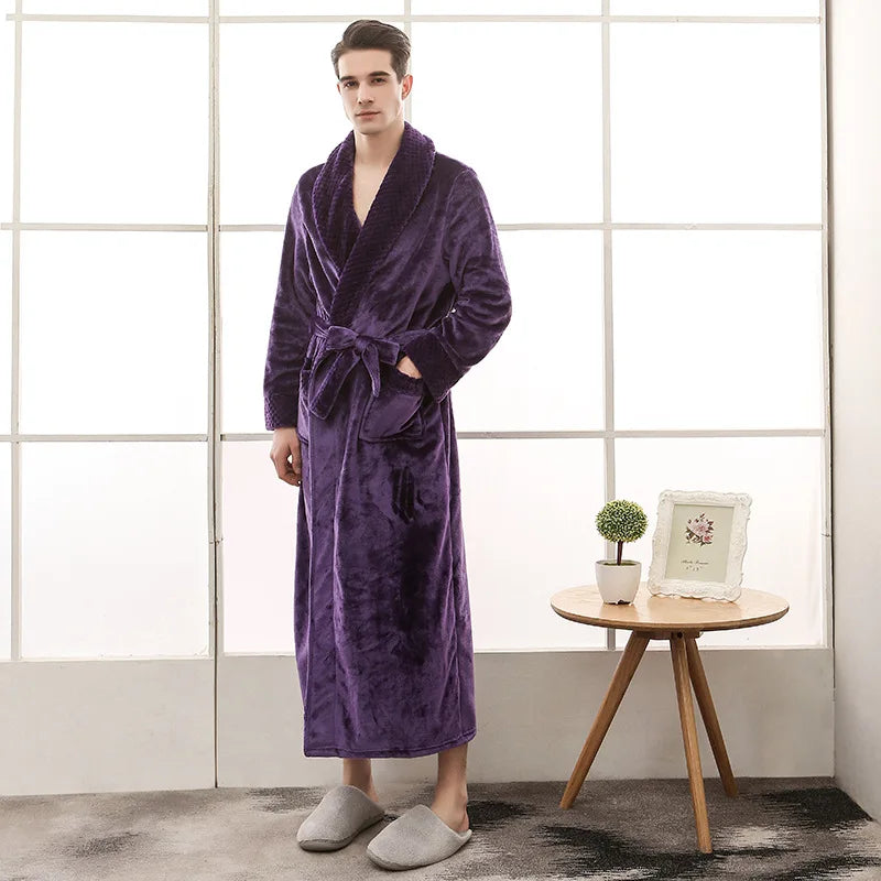 Peignoir_de_bain_100_polyester-manche_longue-épais-longueur_cheville-col_châle-absorbant-doux-moelleux-confortable-hiver-printemps-automne-violet