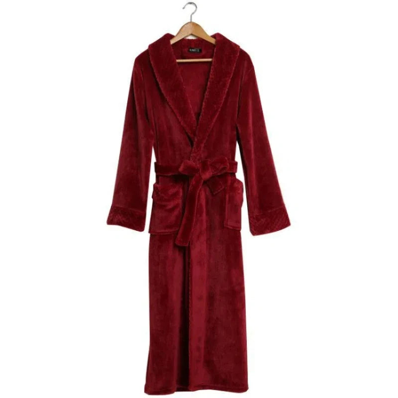 Peignoir_de_bain_100_polyester-manche_longue-epais-longueur_cheville-col_chale-absorbant-doux-moelleux-confortable-printemps-hiver-automne-bordeaux