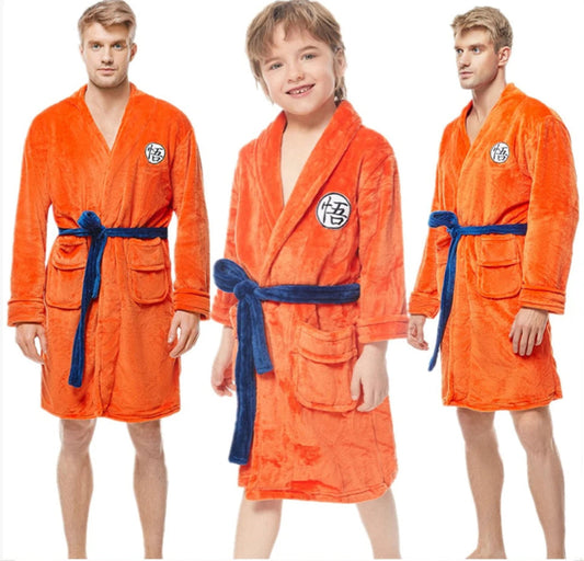 Peignoir_de_bain_16_ans_garcon-Polyester premium sans capuche-manche longue-épais-mi-cuisse-absorbant-moelleux-confortable-doux-col-châle-printemps-automne-hiver-orange-bleu