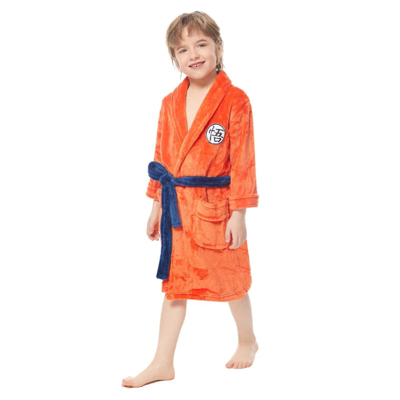Peignoir_de_bain_16_ans_garcon-Polyester premium sans capuche-manche longue-épais-mi-cuisse-absorbant-moelleux-confortable-hiver-doux-col-châle-printemps-automne-orange-bleu