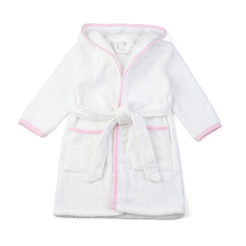 Peignoir_de_bain_2_à_3_ans-pur_coton-avec_capuche-manche_longue-épais-mi-genou-personnalisable-bande_rose-bande_bleu-absorbant-doux-moelleux-confortable-éponge-printemps-été-automne-hiver-blanc_rose