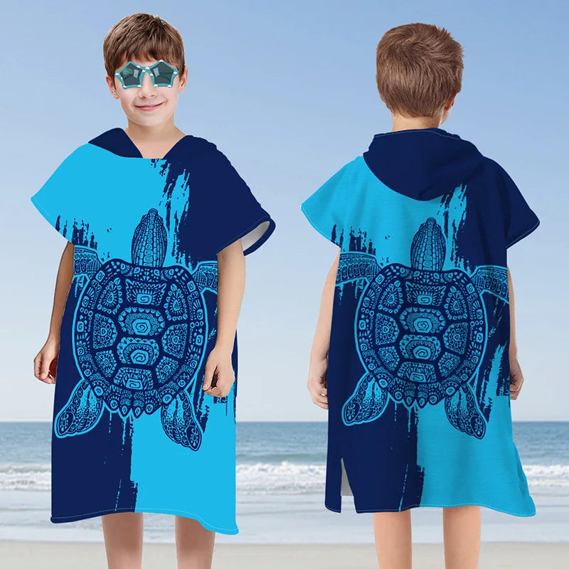 Peignoir_de_bain_2_à_3_ans_style_marin-Microfibre-capuche-imprimés_marins-manche_courte-mi_genou-absorbant-confortable-moelleux-doux-été-motif-marin-bleu