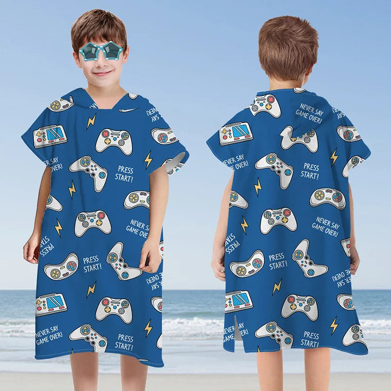 Peignoir_de_bain_2_à_3_ans_style_marin-Microfibre-capuche-imprimes_marins-manche_courte-mi_genou-absorbant-moelleux-confortable-doux-été-motif-marin-bleu-foncé