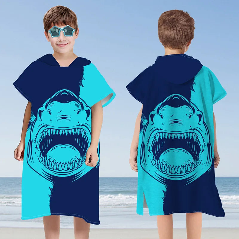 Peignoir_de_bain_2_à_3_ans_style_marin-Microfibre-capuche-imprimés_marins-manche_courte-mi_genou-absorbant-moelleux-confortable-doux-été-motif-marin-bleu