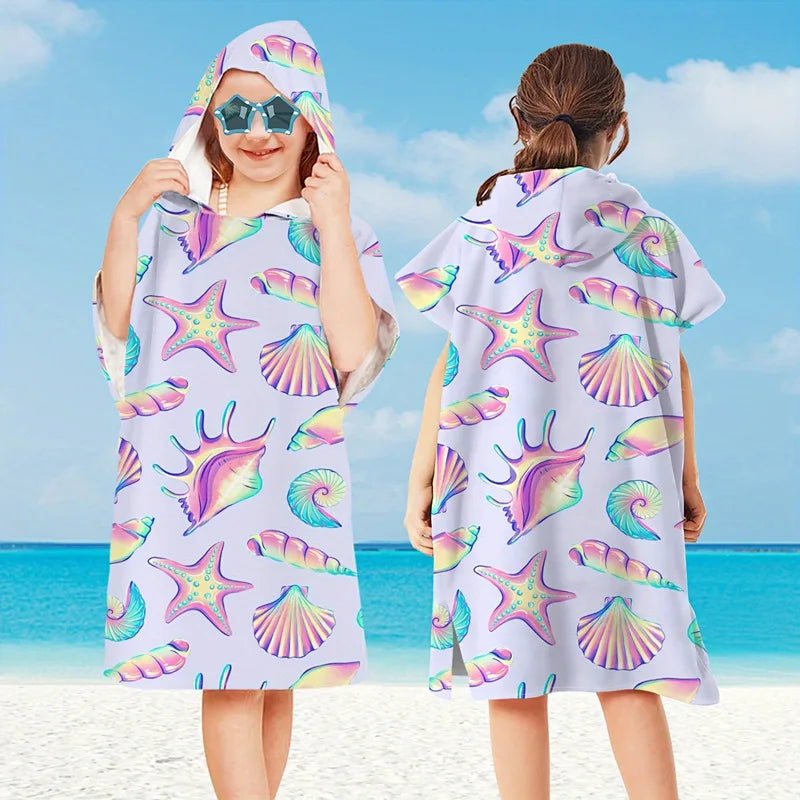 Peignoir_de_bain_2_à_3_ans_style_marin-Microfibre-capuche-imprimés_marins-manche_courte-mi_genou-absorbant-moelleux-confortable-doux-été-motif-marin-étoile