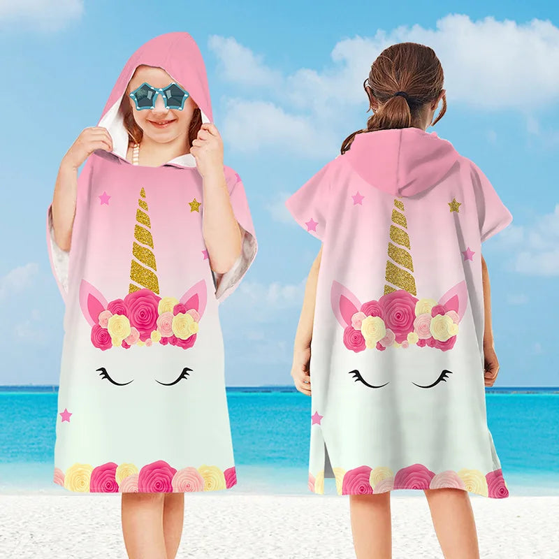 Peignoir_de_bain_2_à_3_ans_style_marin-Microfibre-capuche-imprimés_marins-manche_courte-mi_genou-absorbant-moelleux-confortable-doux-été-motif-marin-rose-or