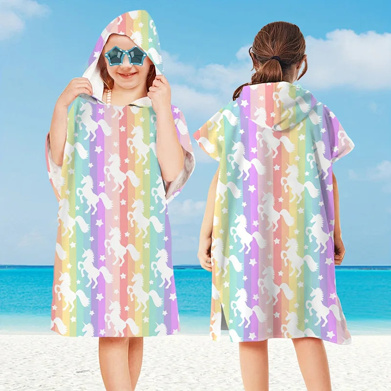 Peignoir_de_bain_2_à_3_ans_style_marin-Microfibre-capuche-imprimés_marins-manche_courte-mi_genou-absorbant-moelleux-confortable-doux-motif_été-marin-arc-en-ciel