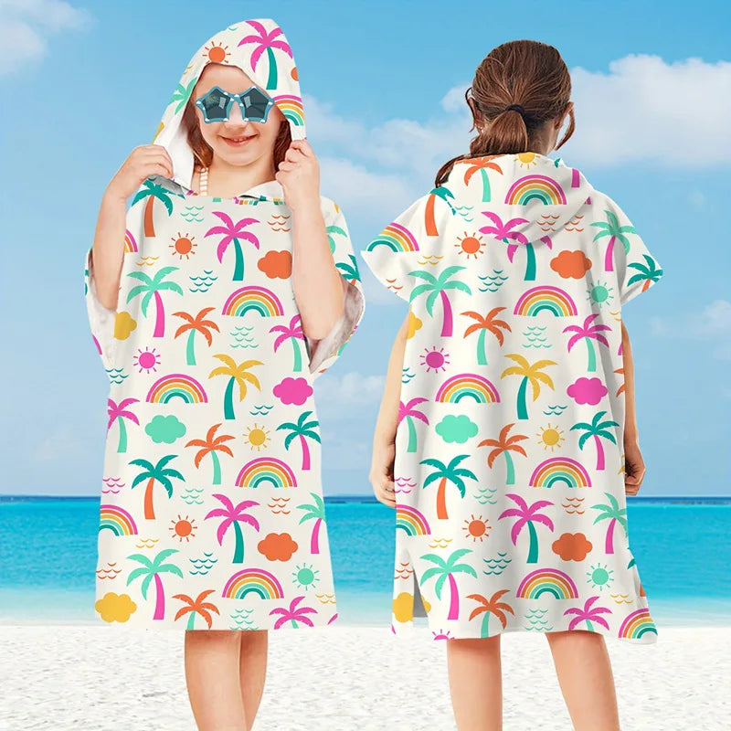 Peignoir_de_bain_2_à_3_ans_style_marin-Microfibre-capuche-imprimés_marins-manche_courte-mi_genou-absorbant-moelleux-confortable-doux-motif_marin-été-arc-en-ciel