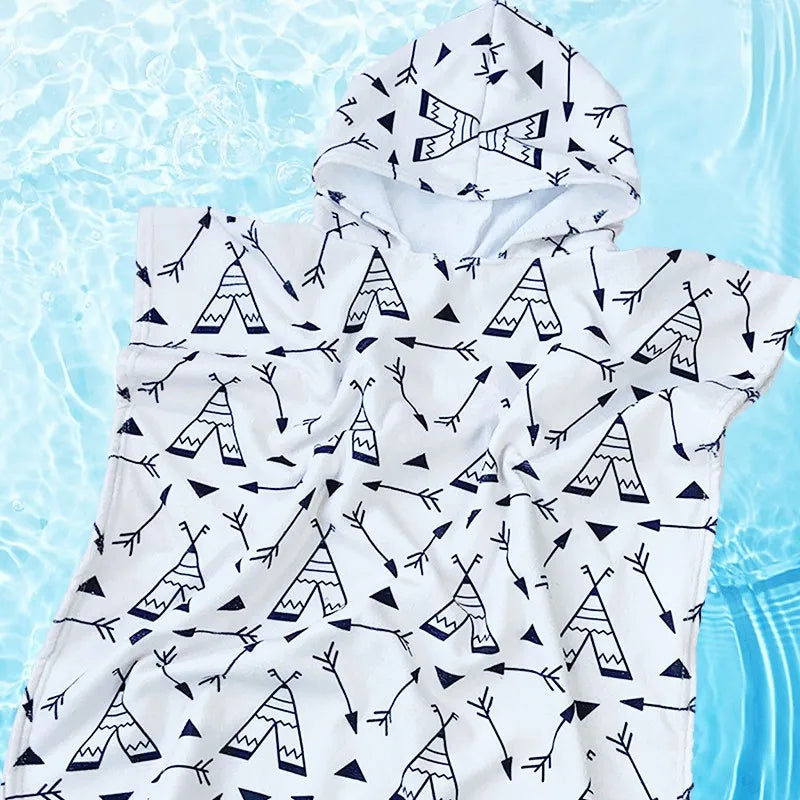 Peignoir_de_bain_2_à_3_ans_style_marin-Microfibre-capuche-imprimés_marins-manche_courte-mi_genou-absorbant-moelleux-confortable-doux-motif_marin-été-blanc--noir