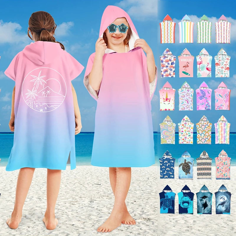 Peignoir_de_bain_2 à 3_ans_style_marin-Microfibre-capuche-imprimés marins-manche courte-mi-genou-absorbant-moelleux-confortable-doux-motif marin-été