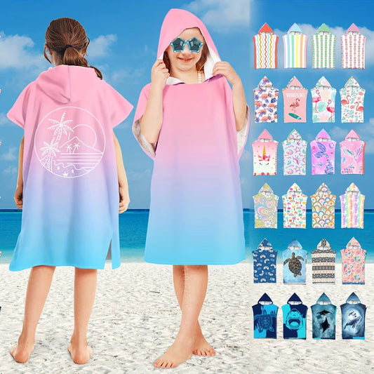Peignoir_de_bain_2 à 3_ans_style_marin-Microfibre-capuche-imprimés marins-manche courte-mi-genou-absorbant-moelleux-confortable-doux-motif marin-été