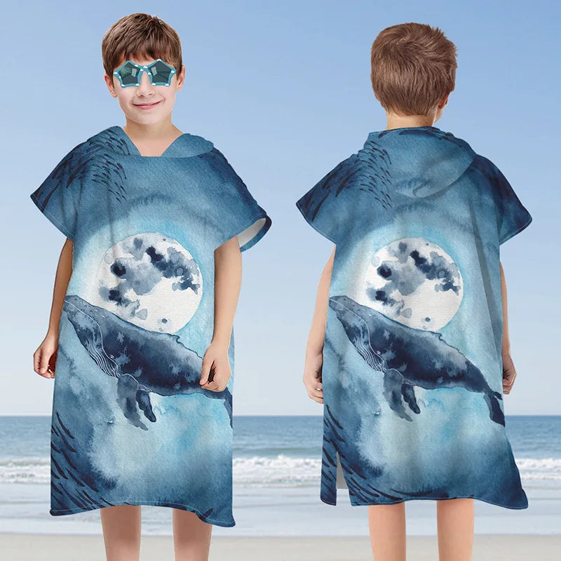 Peignoir_de_bain_2_à_3_ans_style_marin-Microfibre-capuche-imprimés_marins-manche_courte-mi_genou-absorbant-moelleux-confortable-été-doux-motif-marin-bleu-baleine