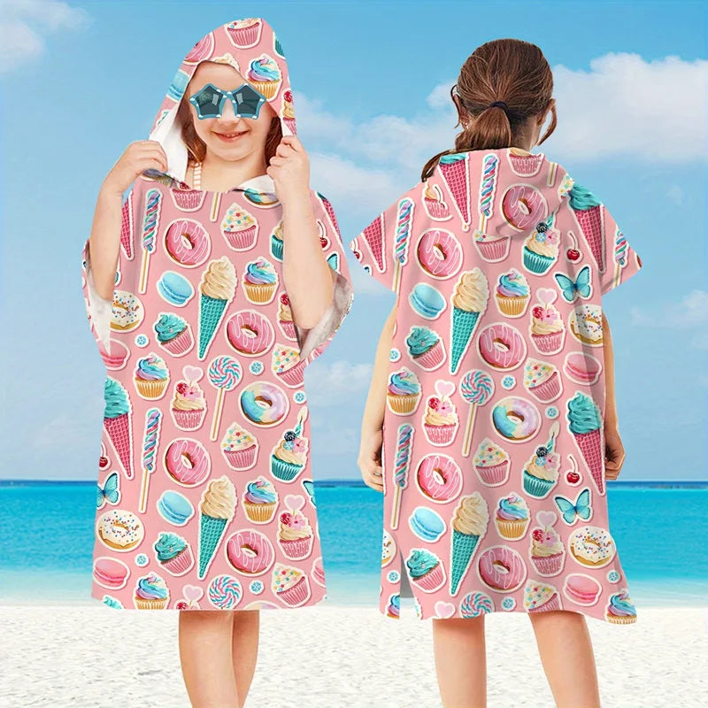 Peignoir_de_bain_2_à_3_ans_style_marin-Microfibre-capuche-imprimés_marins-manche_courte-mi_genou-absorbant-moelleux-confortable-été-doux-motif-marin-rose-bleu