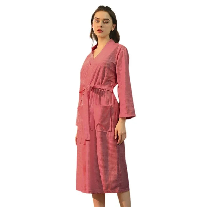 Peignoir_de_bain_action-flanelle-polyester-léger-manche_longue-mi-mollet-motif_uni-confortable-doux-moelleux-absorbant-printemps-automne-été-rose bonbon