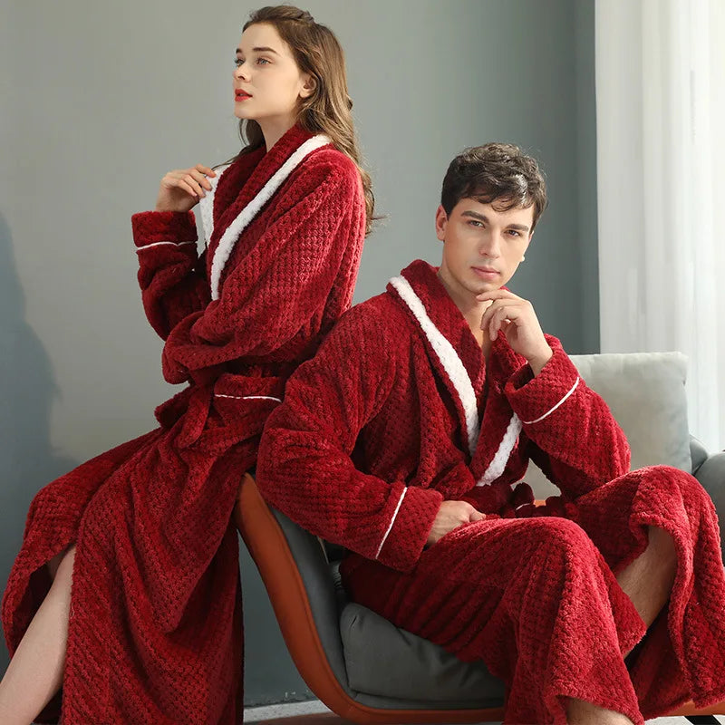 Peignoir_de_bain_adolescent_14_ans-col rabattu-bande blanche-manche longue-épais-longueur cheville-col chale-doux-moelleux-confortable-absorbant-printemps-automne-hiver-rouge