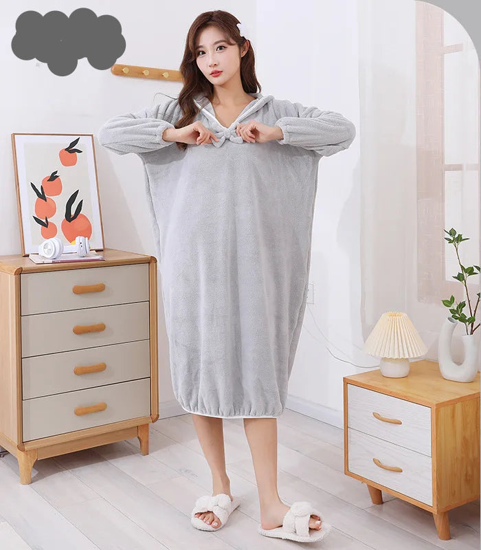 Peignoir_de_bain_adulte_fantaisie-polyester ultra-fin-manche longue-épaisseur normal-mi-mollet-capuche-éponge-doux-moelleux-confortable-absorbant-été-printemps-automne-hiver-gris