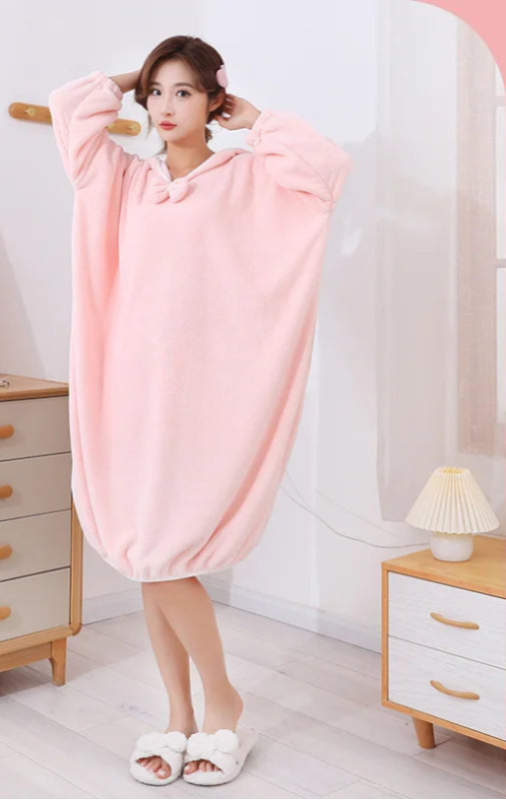 Peignoir_de_bain_adulte_fantaisie-polyester ultra fin-manche longue-épaisseur normal-mi-mollet-capuche-éponge-doux-moelleux-confortable-absorbant-été-printemps-automne-hiver-rose