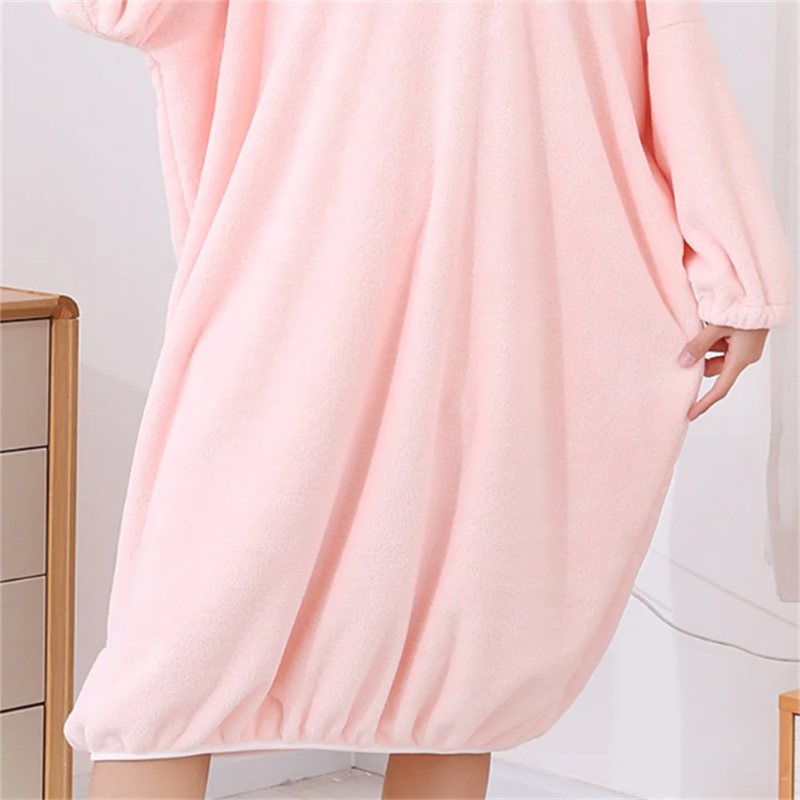 Peignoir_de_bain_adulte_fantaisie-polyester ultra fin-manche longue-epaisseur normal-mi-mollet-capuche-eponge-doux-molleux-confortable-absorbant-printemps-automne-ete-hiver-rose