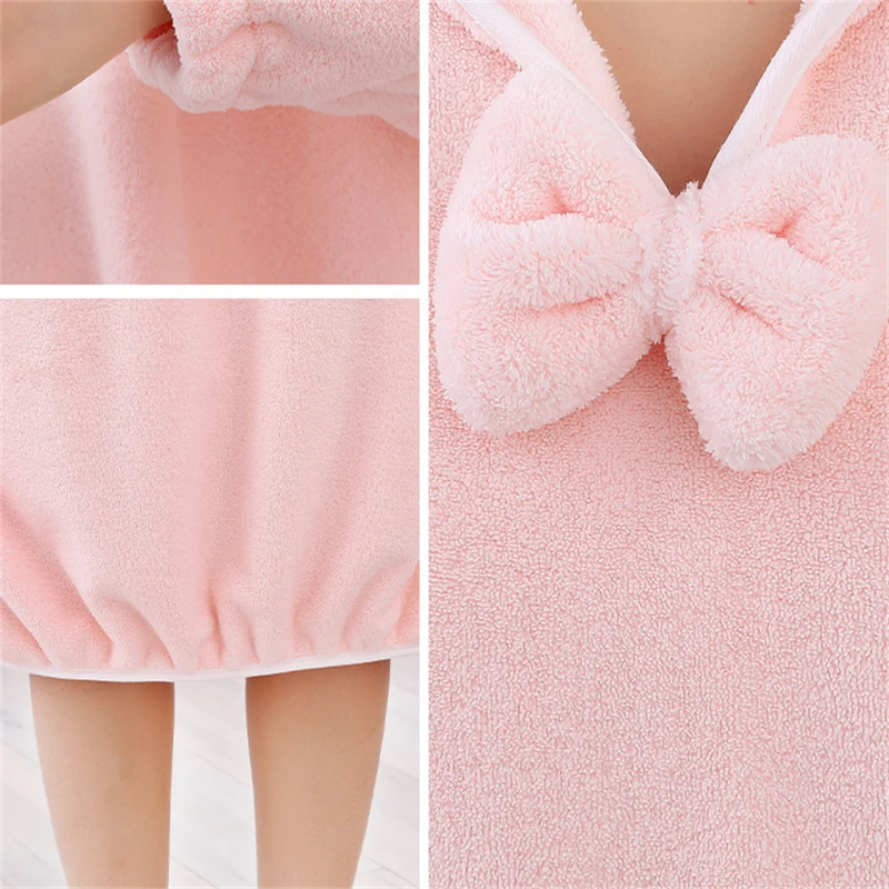 Peignoir_de_bain_adulte_fantaisie-polyester ultra fin-manche longue-epaisseur normal-mi-mollet-capuche-eponge-doux-molleux-confortable-absorbant-printemps-ete-automne-hiver-rose