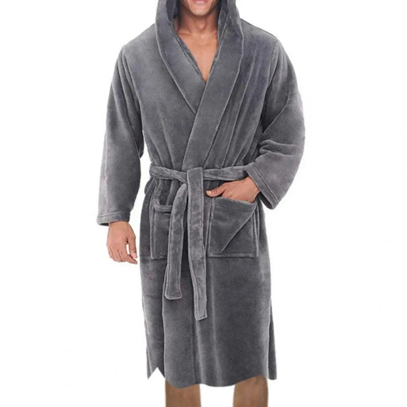 Peignoir_de_bain_avec_capuche-coton-nylon-polyester-épais-manche longue-longueur cheville-capuche-mi-mollet-doux-confortable-moelleux-épais-printemps-automne-hiver-gris