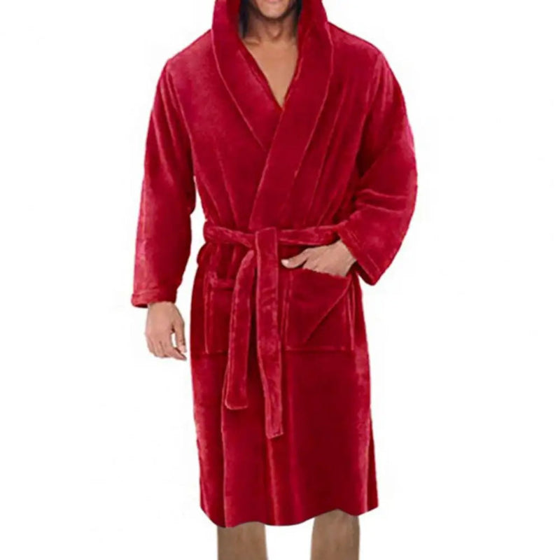 Peignoir_de_bain_avec_capuche-coton-nylon-polyester-épais-manche longue-longueur cheville-capuche-mi-mollet-doux-confortable-moelleux-épais-printemps-automne-hiver-rouge