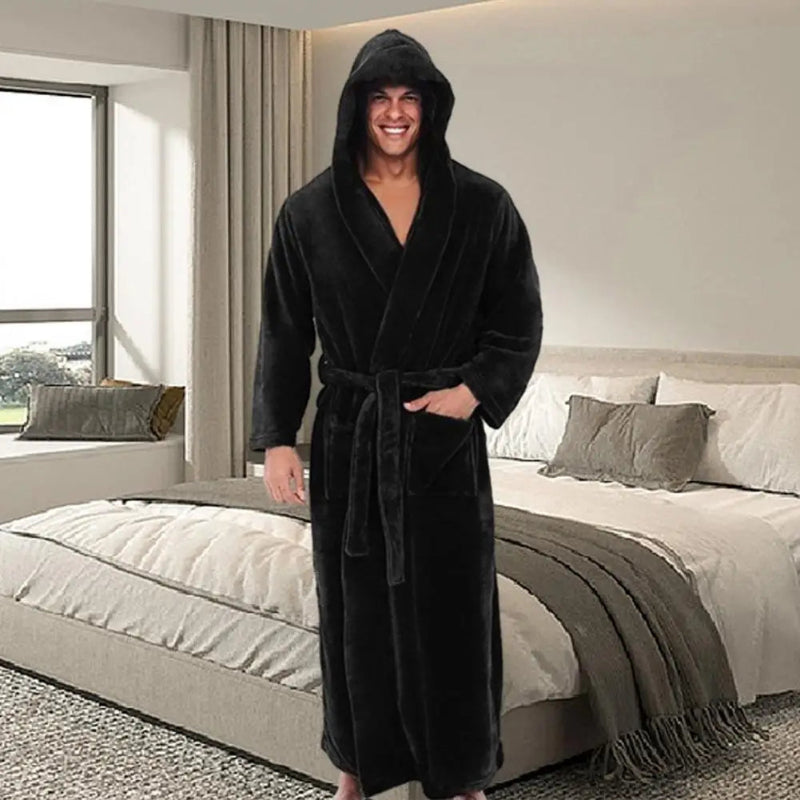 Peignoir_de_bain_avec_capuche_homme-flanelle-polyester-capuche-manche_longue-mi-mollet-absorbant-moelleux-doux-confortable-printemps-hiver-automne-noir