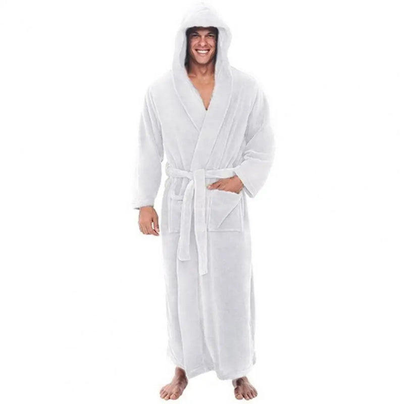 Peignoir_de_bain_avec_capuche_homme-flanelle-polyester-capuche-manche_longue-mi-mollet-absorbant-moelleux-doux-hiver-confortable-printemps-automne-blanc