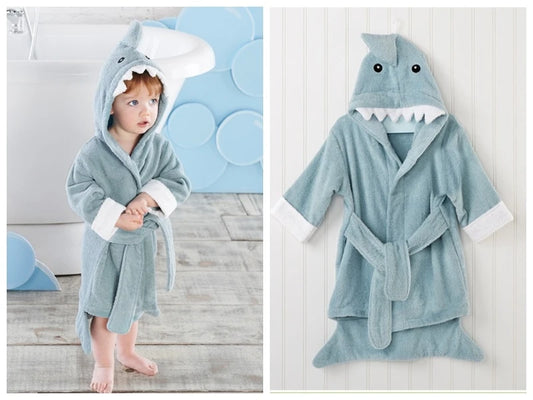 Peignoir_de_bain_bebe-avec_prenom-capuche forme animale-coton-polyester-absorbant-doux-confortable-moelleux-motif uni-manche longue-mi-genou-printemps-automne-hiver-bleu-blanc