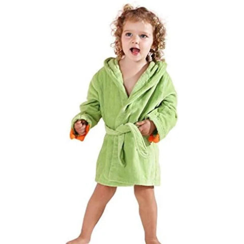 Peignoir_de_bain_bébé-capuche_forme_animale-manche_longue-mi-cuisse-épais-doux-moelleux-confortable-absorbant-hiver-printemps-automne-vert