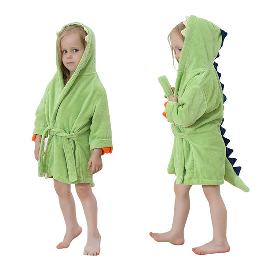 Peignoir_de_bain_bébé-capuche_forme_animale-manche_longue-mi-cuisse-épais-doux-moelleux-confortable-absorbant-printemps-automne-hiver-vert