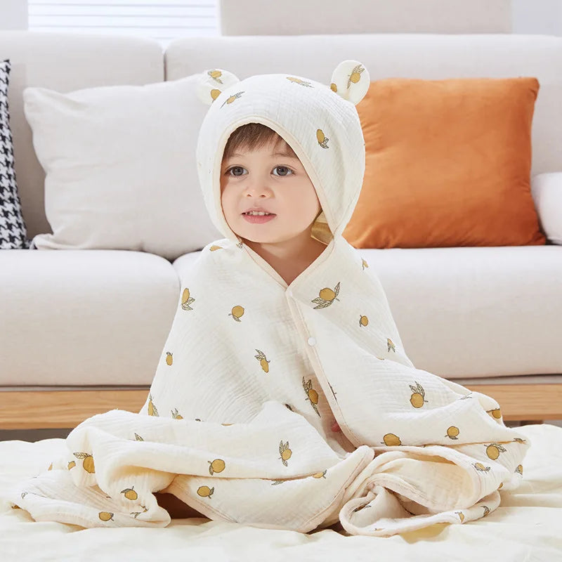 Peignoir_de_bain_bébé-coton_bio-pur_coton-capuche_forme_animale-motif_dessin_animé-doux-confortable-moelleux-absorbant-sans_manches-forme_rectangulaire-printemps-automne-hiver-été-beige