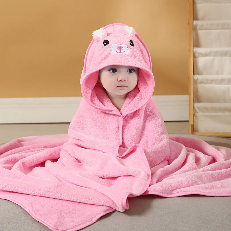 Peignoir_de_bain_bébé-fille-Coton_peigne-Polyester-super_absorbant-capuche_dessin_animé-absorbant-moelleux-confortable-sans_manches-printemps-automne-hiver-blanc-rose