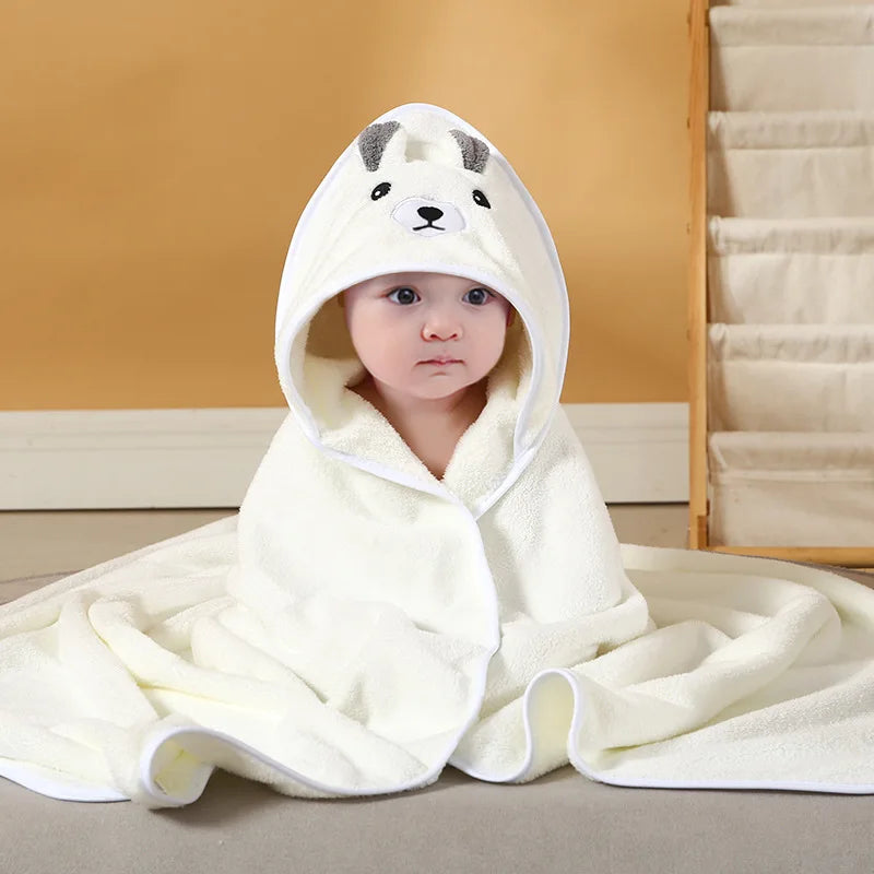 Peignoir_de_bain_bébé-fille-Coton peigne-Polyester-super absorbant-capuche dessin animé-absorbant-moelleux-confortable-sans manches-printemps-automne-hiver-blanc