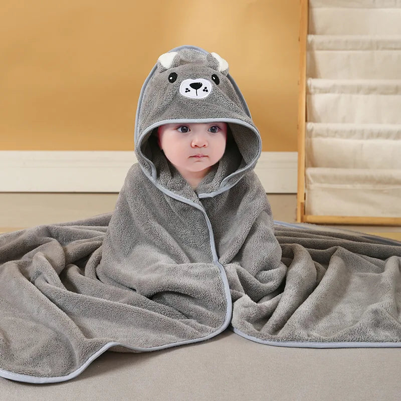 Peignoir_de_bain_bébé-fille-Coton_peigne-Polyester-super_absorbant-capuche_dessin_animé-absorbant-moelleux-confortable-sans_manches-printemps-automne-hiver-gris-blanc