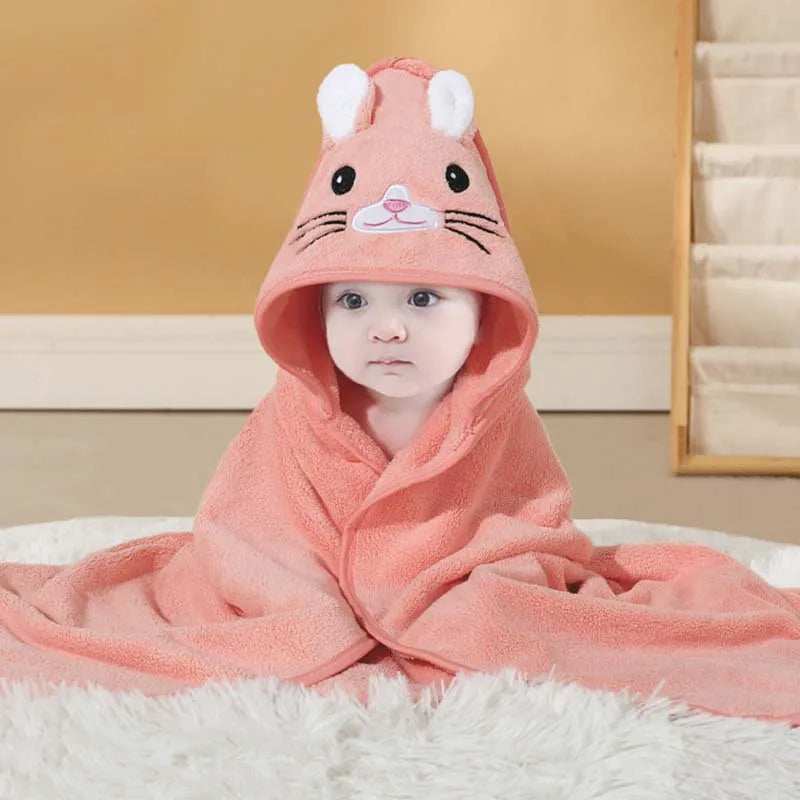 Peignoir_de_bain_bébé-fille-Coton_peigne-Polyester-super_absorbant-capuche_dessin_animé-absorbant-moelleux-confortable-sans_manches-printemps-automne-hiver-rose-blanc