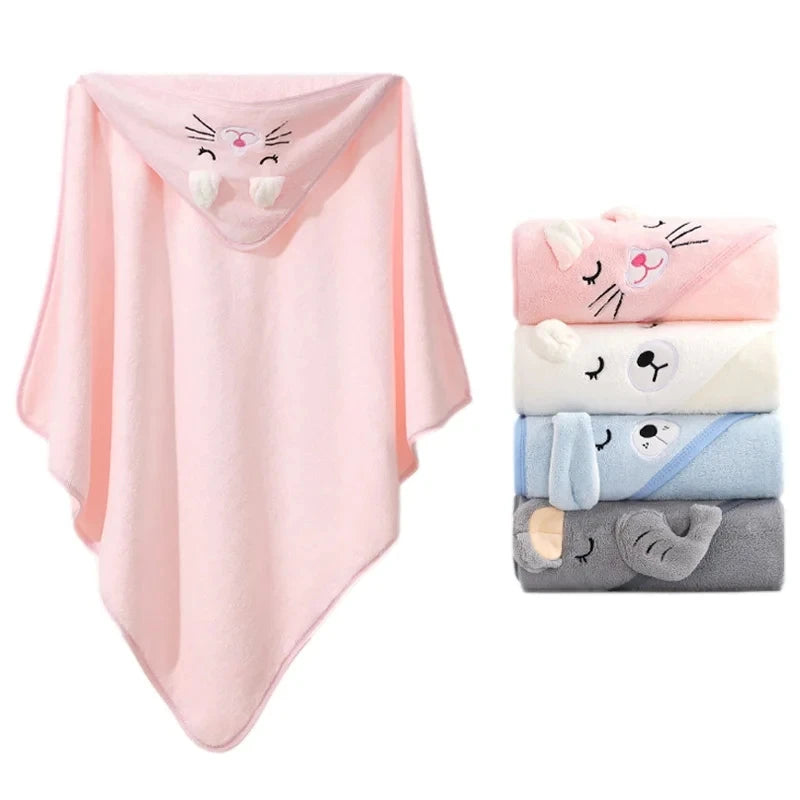 Peignoir_de_bain_bébé-fille-Coton_peigne-Polyester-super_absorbant-capuche_dessin_animé-absorbant-moelleux-confortable-sans_manches-printemps-automne-hiver-rose