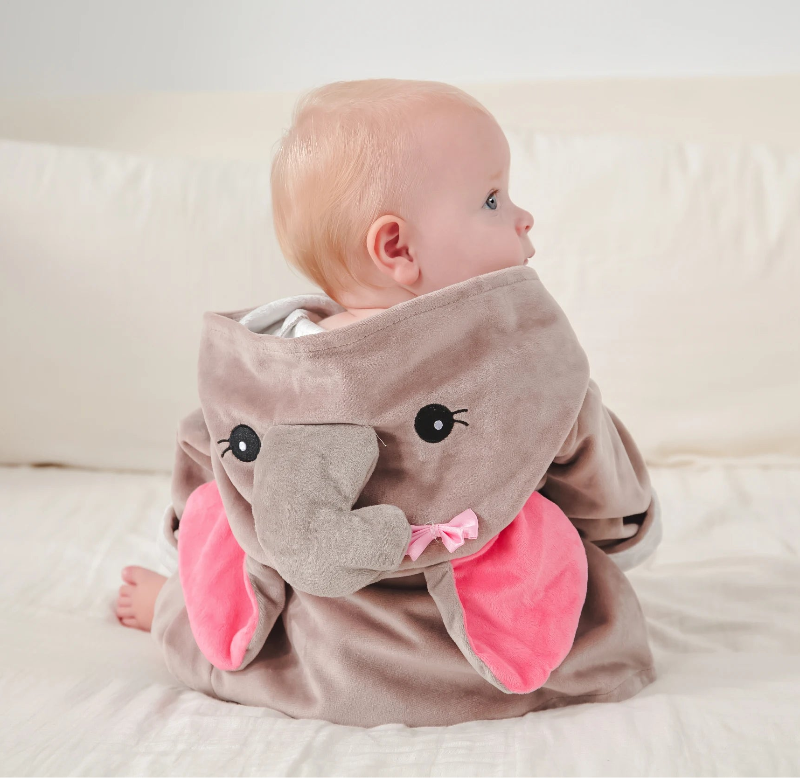 Peignoir_de_bain_bébé-garçon-Fibre bambou-polyester-manches 3/4-motif dessin-capuche forme animale-moelleux-doux-confortable-absorbant-printemps-automne-hiver-rose-gris