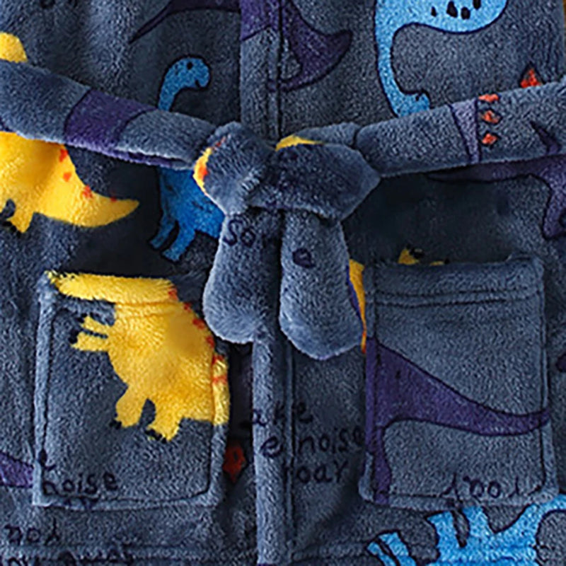 Peignoir_de_bain_bébé_à_broder-flanelle-polyester-capuche-manche_longue-épais-mi-mollet-absorbant-moelleux-confortable-doux-motif_dessins_animés-printemps-bleu_fonce-automne-hiver-bleu