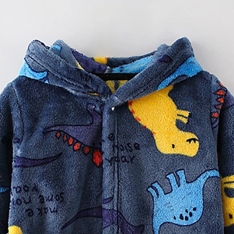 Peignoir_de_bain_bébé_à_broder-flanelle-polyester-capuche-manche_longue-épais-mi-mollet-absorbant-moelleux-confortable-doux-motif_dessins_animés-hiver-printemps-automne-bleu_foncé