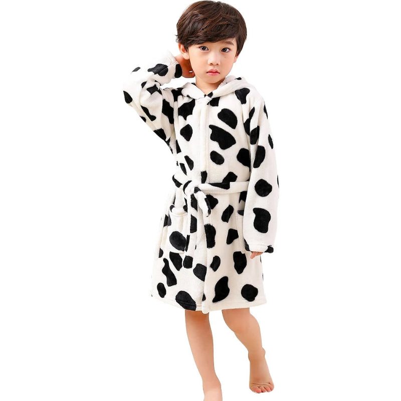 Peignoir_de_bain_bébé_à_broder-flanelle-polyester-capuche-manche_longue-épais-mi-mollet-absorbant-moelleux-confortable-doux-motif_dessins_animés-printemps-automne-hiver-blanc-noir