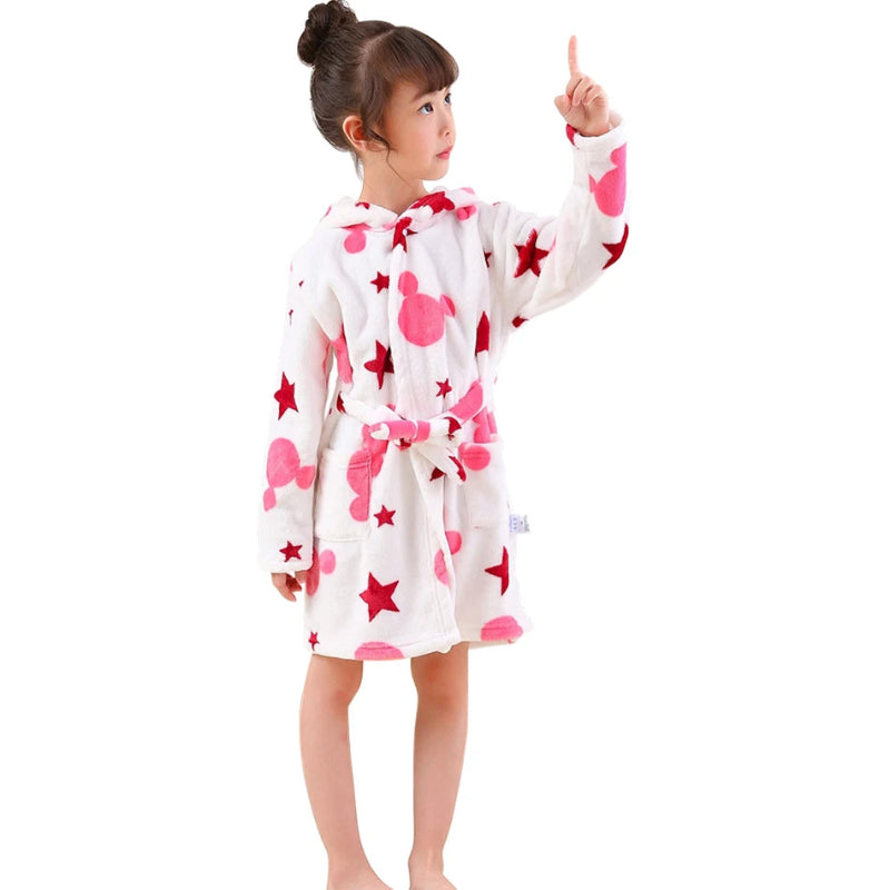 Peignoir_de_bain_bébé_à_broder-flanelle-polyester-capuche-manche_longue-épais-mi-mollet-absorbant-moelleux-confortable-doux-motif_dessins_animés-printemps-automne-hiver-blanc-rose