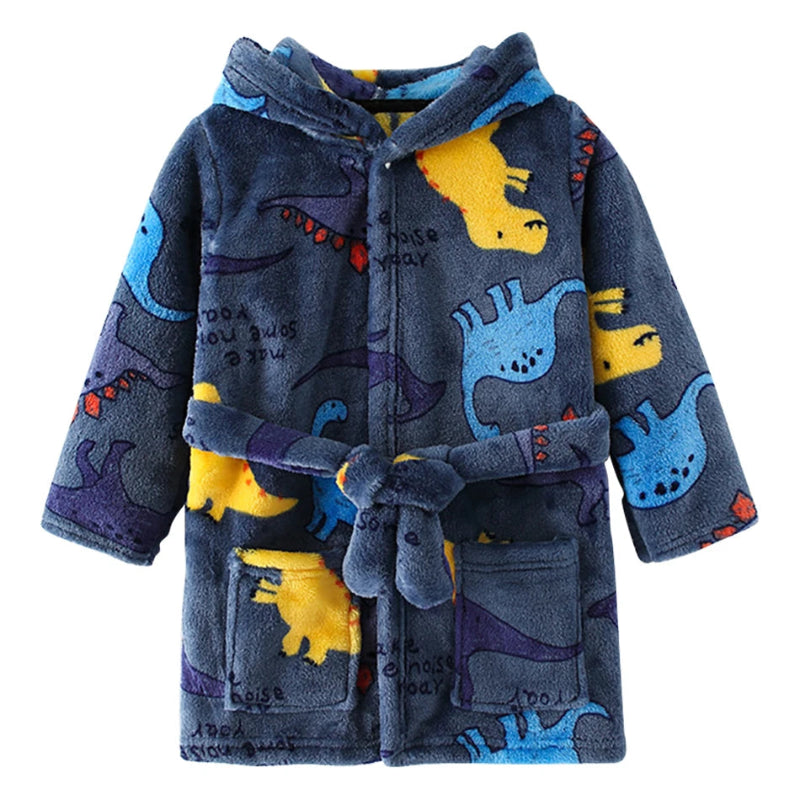 Peignoir_de_bain_bébé_à_broder-flanelle-polyester-capuche-manche_longue-épais-mi-mollet-absorbant-moelleux-confortable-doux-motif_dessins_animés-printemps-automne-hiver-bleu-marine