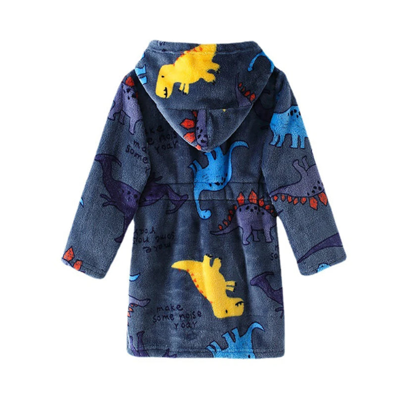Peignoir_de_bain_bébé à broder-flanelle-polyester-capuche-manche longue-épais-mi-mollet-absorbant-moelleux-confortable-doux-motif dessins animes-printemps-automne-hiver-bleu foncé