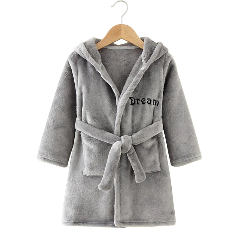 Peignoir_de_bain_bébé_à_broder-flanelle-polyester-capuche-manche_longue-épais-mi-mollet-absorbant-moelleux-confortable-doux-motif_dessins_animes-printemps-automne-hiver-gris