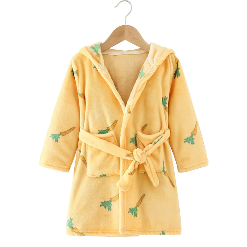 Peignoir_de_bain_bébé_à_broder-flanelle-polyester-capuche-manche_longue-épais-mi-mollet-absorbant-moelleux-confortable-doux-motif_dessins_animes-printemps-automne-hiver-jaune