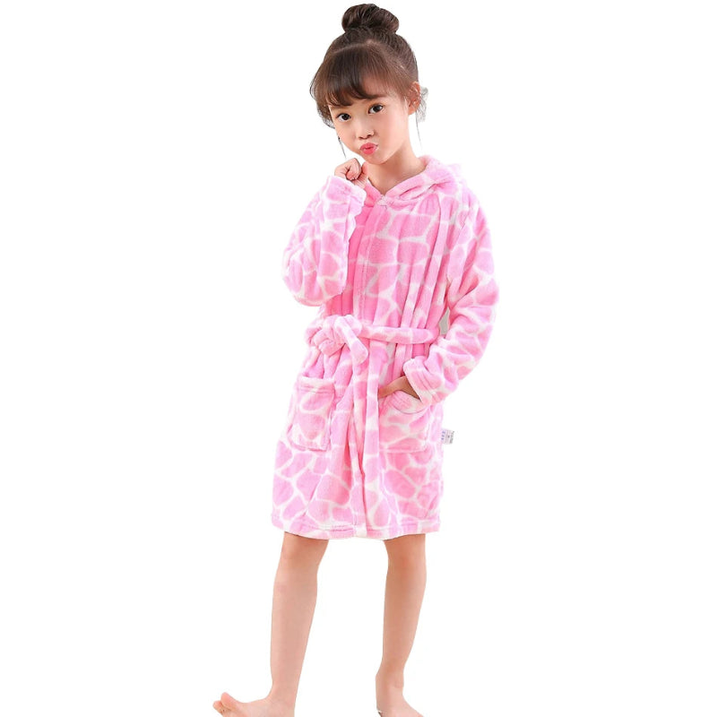 Peignoir_de_bain_bébé_à_broder-flanelle-polyester-capuche-manche_longue-épais-mi-mollet-absorbant-moelleux-confortable-doux-motif_dessins_animés-printemps-automne-hiver-rose-blanc
