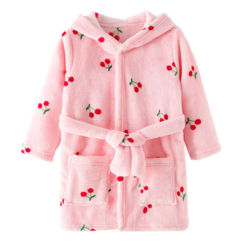 Peignoir_de_bain_bébé_à_broder-flanelle-polyester-capuche-manche_longue-épais-mi-mollet-absorbant-moelleux-confortable-doux-motif_dessins_animes-printemps-automne-hiver-rose